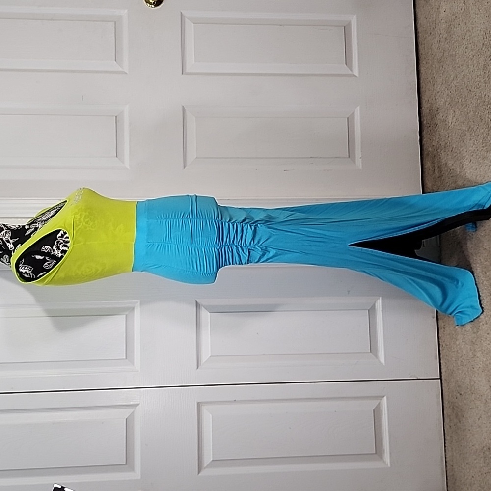 Bebe Neon Green And Teal Ruched Maxi Dress S - Picture 5 of 10